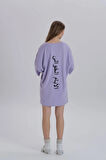 Siyah Kadın Sırt Baskı Detay Oversize T-shirt Elbise