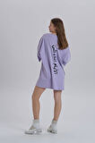 Siyah Kadın Sırt Baskı Detay Oversize T-shirt Elbise