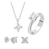 4 Tırnaklı Round Kesim Starlight Diamond Gümüş Takım