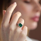 Baget Kesim Zümrüt Taş Gümüş Yüzük