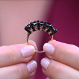 Yüksek Montür Siyah Zirkon Taşlı 0,50 Karat Beştaş Gold Kaplama Gümüş Yüzük