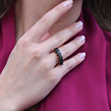 Yüksek Montür Siyah Zirkon Taşlı 0,50 Karat Beştaş Gold Kaplama Gümüş Yüzük