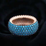 Pırlanta Montür Rose Kaplama 5 Sıra Turkuaz Tamtur Gümüş Yüzük