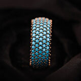 Pırlanta Montür Rose Kaplama 5 Sıra Turkuaz Tamtur Gümüş Yüzük