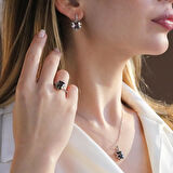 Lotus Çiçeği Mistik Topaz Taşlı Gümüş Set