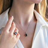 Lotus Çiçeği Mistik Topaz Taşlı Gümüş Set