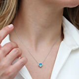 Kalp Pndr Model Aquamarine Taşlı Gümüş Set