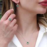 Kalp Pndr Model Yeşil Zirkon Taşlı Gümüş Set