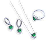 Kalp Pndr Model Yeşil Zirkon Taşlı Gümüş Set