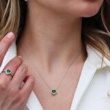 Kalp Pndr Model Yeşil Zirkon Taşlı Gümüş Set