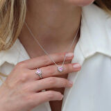 Kalp Pndr Model Pembe Zirkon Taşlı Gümüş Set