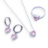 Kalp Pndr Model Pembe Zirkon Taşlı Gümüş Set