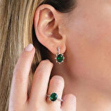 Zümrüt Taşlı Elips Lotus Çiçeği Gümüş Set