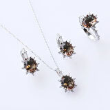 Zultanit Taşlı Elips Lotus Çiçeği Gümüş Set