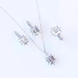 Zirkon Taşlı Kare Lotus Çiçeği Gümüş Set