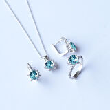 Lotus Çiçeği Aquamarin Taşlı Gümüş Set