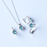 Lotus Çiçeği Aquamarin Taşlı Gümüş Set