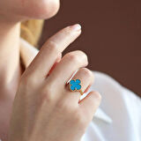 Alhambra Model Mavi Mine Taşlı Gold Kaplama Gümüş Yüzük