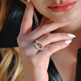 Elips Yeşil Taşlı Gold Kaplama Gümüş Yüzük