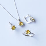 Lotus Çiçeği Sitrin Taşlı Gümüş Set