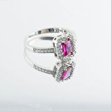 Mini Sonsuzluk Detaylı Kırmızı Zirkon Taşlı Gümüş Yüzük