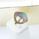 Milliner Renkli Zirkon Taşlı Gold Kaplama Gümüş Yüzük