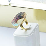 Milliner Renkli Zirkon Taşlı Gold Kaplama Gümüş Yüzük