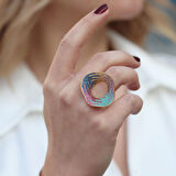 Milliner Renkli Zirkon Taşlı Gold Kaplama Gümüş Yüzük