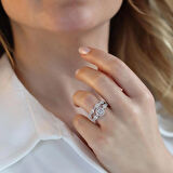 Oval Kesim Baget Taşlı Çift Gümüş Yüzük