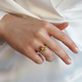 Sitrin Taşlı Elips Lotus Çiçeği Gümüş Yüzük