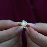 Zümrüt Kesim 1,25 Karat Tek Taş Model Gold Kaplama Sky Diamond Yüzük