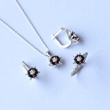 Lotus Çiçeği Mistik Topaz Taşlı Gümüş Set