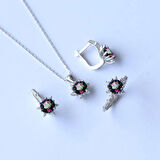 Lotus Çiçeği Mistik Topaz Taşlı Gümüş Set