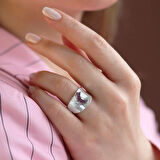 Pembe Zirkon Taşlı Moon İkon Gümüş Yüzük