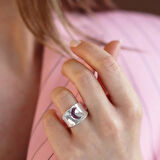 Pembe Zirkon Taşlı Moon İkon Gümüş Yüzük