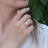 Lotus Çiçeği Gold Kaplama Gümüş Yüzük