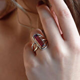 Lal Taşlı El İşli Otantik 925 Ayar Gümüş Takım