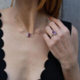 Lal Taşlı 925 Ayar Gümüş Pırlanta Montür Takım