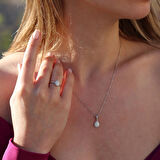 Etrafı Pırıltılı Taşlarla Çevirili Damla Montür Sky Diamond Gümüş Set