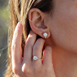 Etrafı Pırıltılı Taşlarla Çevrili Yuvarlak Montür Sky Diamond Gümüş Set