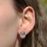 Oval Kesim Tek Taş Model Rose Gold Kaplama 925 Ayar Gümüş Sky Diamond Set