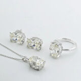 Oval Kesim Tek Taş Modeli  4,5ct 925 Ayar Gümüş Sky Diamond Set