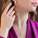 Oval Kesim Tek Taş Modeli  4,5ct 925 Ayar Gümüş Sky Diamond Set