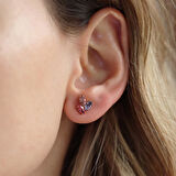 Renkli Swarovski Taşlı Oval Minimal Gümüş Set