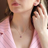 Renkli Swarovski Taşlı Oval Minimal Gümüş Set