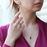 Lal Taşlı Damla Model Gümüş Takım