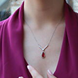 Lal Taşlı Damla Model Gümüş Takım