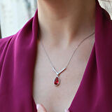 Lal Taşlı Damla Model Gümüş Takım