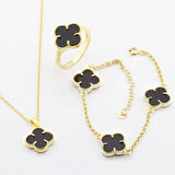 İkonik Alhambra Onix Taşlı Gold Kaplama Gümüş Set