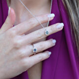 Mistik Topaz Taşlı Kare Montür Gümüş Takım